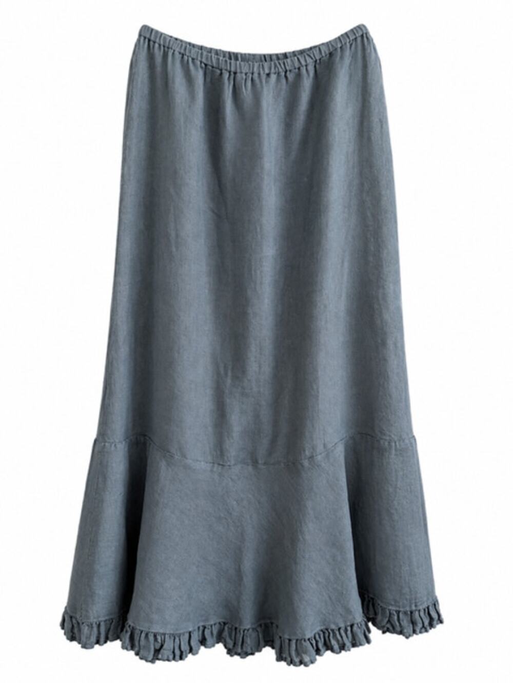 CP Shades Sausalito 100% Linen Slate Blue Ruffle Hem Maxi Skirt USA Large